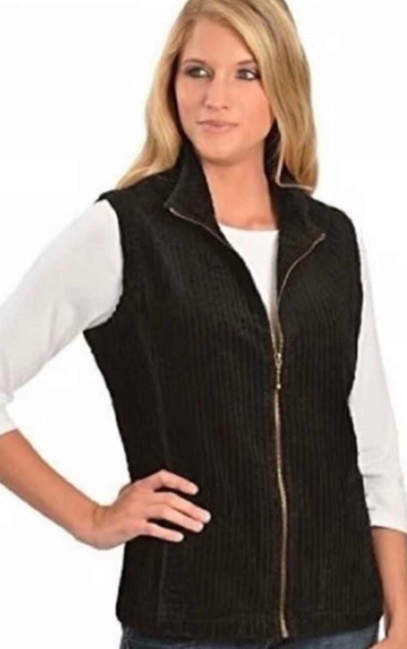 Woolrich Womens Size M Black Corduroy Full Zip Vest Sleeveless